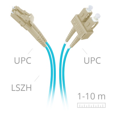 LC/upc-SC/upc OM3 MultiMode Fiber Optic Cable (50/125) Duplex 2mm Patch Cord LaserCords 
