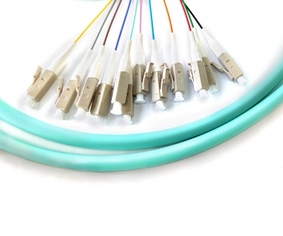 LC/upc 12 Strand Multimode Fiber Optic Cable OM4 (50/125) Bunch 0,9mm Pigtail -- 1,5m